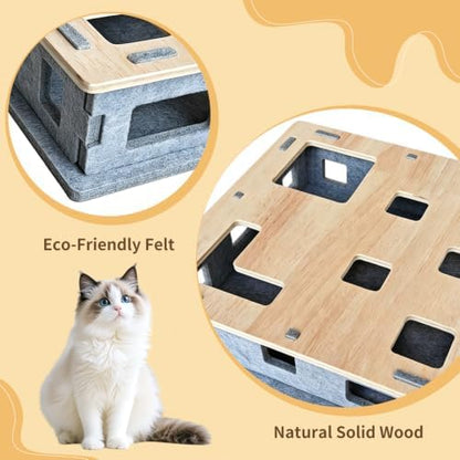 Wooden Felt Cat Slow Feeder Puzzle Box - Image 4