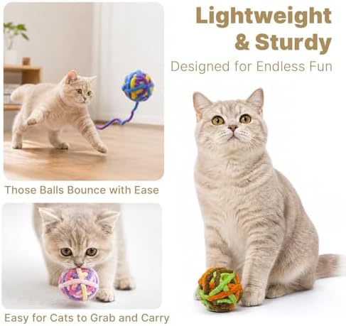 Cat Toy Yarn Ball with Bell Inside, 6Pcs 1.18" Colorful Interactive Kitten Toys for Indoor Cats Play and Kitten Training - Image 3