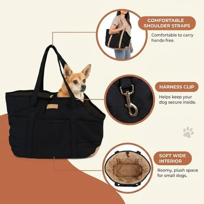 Plush Dog Purse Carrier for Small Dogs, Soft Tote Bag with Safety Harness Clip, Cozy Pet Carrier for Dogs Under 15 lbs, Comfortable Shoulder Carrier for Travel, Black 2.0 - Image 4
