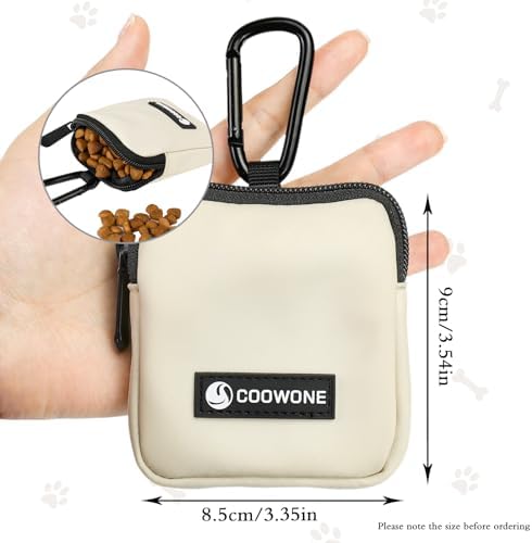 Waterproof Dog Treat Pouch, Dog Training Treat Pouch Built in Poop Bag Dispenser Adjustable Shoulder Bag (BLK) (Beige Small Pouch) - Image 5