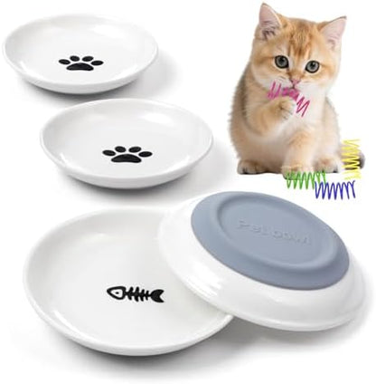 Cat Food Bowl, 4PCS Ceramic Cat Dishes for Food, Non-Slip Kitten Bowls Set by YEAHGO