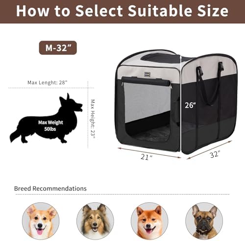 DONORO Dog Kennels and Crates for Medium Dogs, Portable Pop Up Indoor Pet Cage with Sturdy Wire Frame, Collapsible Travel Crate Soft Sided Cat Bag Escape Proof (Black, 32.0" L x 21.0" W x 26.0" H) - Image 6