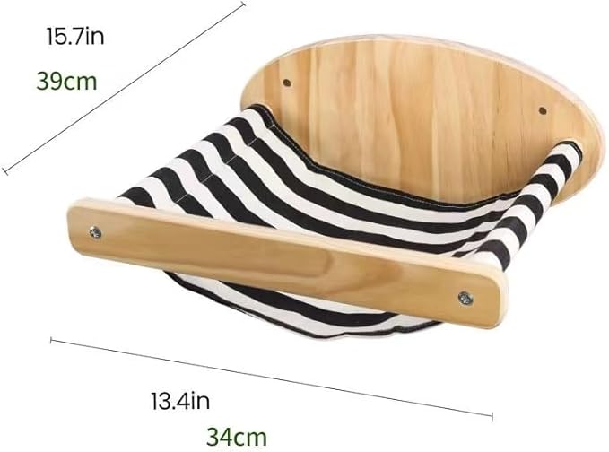 Cat Hammock Wall Mounted Large Cats Shelf - Solid Wood Cat Perches Climbing Shelf- Stripes Kitty Furniture for Sleeping, Playing, Climbing, and Lounging - Easily Holds up to 40 lbs (Stripes Hammock)