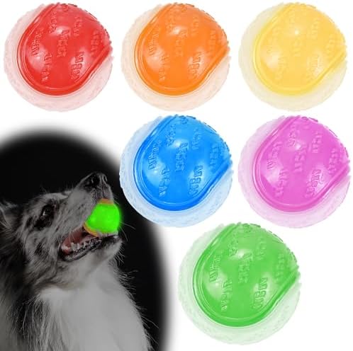 LECHONG Glow Dog Ball, 2.5” Squeaky Dog Toy Ball, Dog Rubber Ball Toys for Small and Medium Dogs, Durable Dog Fetch Toys Puppy Chew Toys Pack of 6 by LECHONG