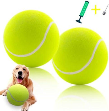 Banfeng Giant 9.5" Dog Tennis Ball, 2 Pack Oversize Interactive Puzzle Toy with 1*Ball Pump + 1*Needle for Small, Medium, Large Dogs (2 Pack Yellow with Pump) by Banfeng