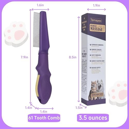 Pet Flea Comb for Dogs & Cats,Removes Tangles & Flea, Tear Stain Removal, Stainless Steel Metal Teeth, Non-slip & Anti-static Rubber Handle, Safe & Gentle Pet Grooming Comb - Image 6