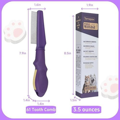 Pet Flea Comb for Dogs & Cats,Removes Tangles & Flea, Tear Stain Removal, Stainless Steel Metal Teeth, Non-slip & Anti-static Rubber Handle, Safe & Gentle Pet Grooming Comb - Image 6