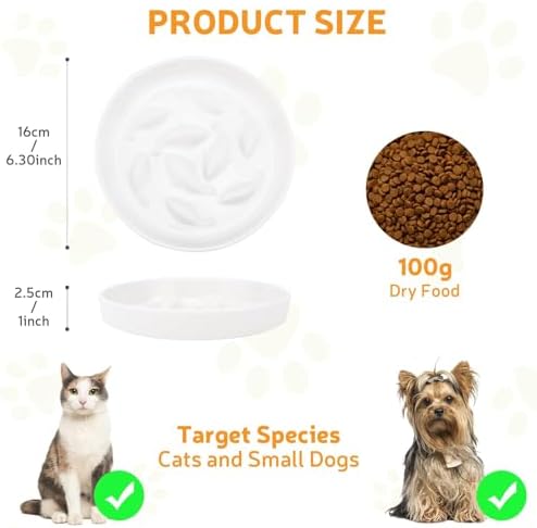 Ceramic Slow Feeder Cat Bowl 6.3" Wide (White) - Image 2