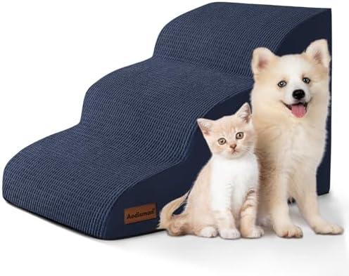 Dog Stairs and Steps for Beds Or Couches, 3-Step Pet Stairs & Steps for Small Dogs and Cats, Soft and Non-Slip Dog Ramp for Older Dogs,Pet with Joint Pain,Easy to Walk by AODISMAN