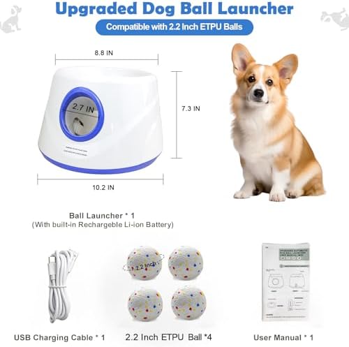 MEKAPLE Automatic Dog Ball Launcher, Upgraded Interactive Dogs Balls Thrower for Small Dogs, Distance Adjustable Mental Stimulating Dog Toys with 4 Durable Etpu Balls 2.2 Inch (Blue) - Image 3