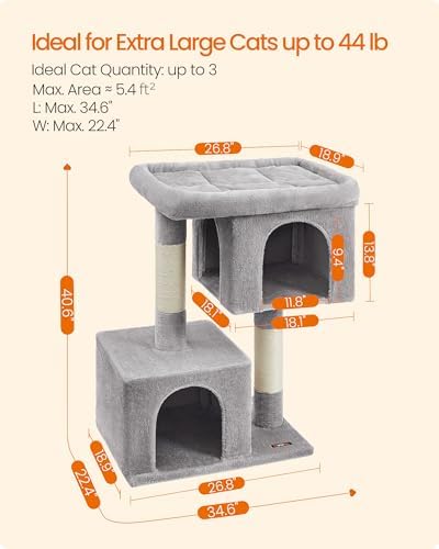Feandrea Cat Tree, 40.6-Inch Tall Cat Tower, Cute Plush Condo, Light Gray - Image 6