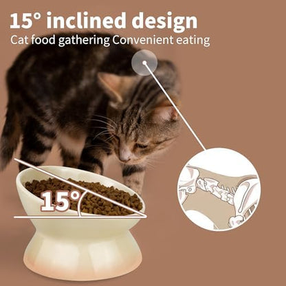 Cat Bowl Elevated Cat Bowls Whisker Friendly Cute Ceramic Tilted Food Bowls for Indoor Cats 6.1 Inch Wide 15° Raised Kitten Supplies Dishwasher and Microwave Safe Yellow Cats Water Bowl - Image 4