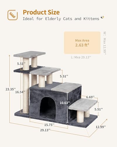 Aechonow 4-Tier Cat Stairs for High Bed with 22'' Cat Scratching Post - Image 4