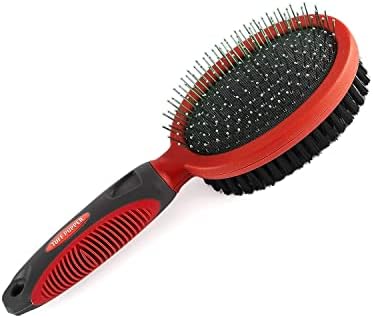 Tuff Pupper Double Sided Dog Brush, Detangling Tool for Dogs and Cats, Pin & Bristle Pet Brush, for and Hair Types, With Comfort-Grip Anti-Slip Handle, Brown, Black, White by TuffPupper