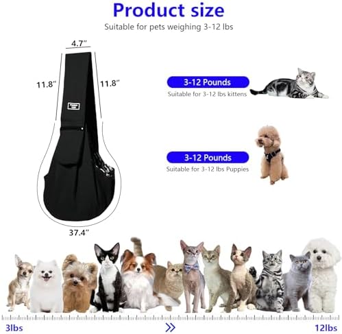 Dog Sling Water-Resistant Fabric for Small Dogs Cats 3-12 lbs,Black - Image 2