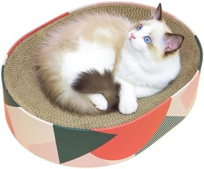 ComSaf Cat Scratcher Bed 17 x 13 in, Oval Cardboard Scratch Pad for Cats by ComSaf