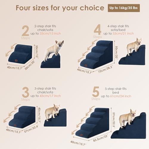 EHEYCIGA Curved Dog Stairs Ramp, 3-Step Dog Steps, 15.7" H Pet Step - Image 3