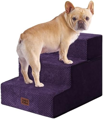 EHEYCIGA Dog Stairs for Small Dogs 13.5" H, 3-Step Dog Steps, Purple by EHEYCIGA