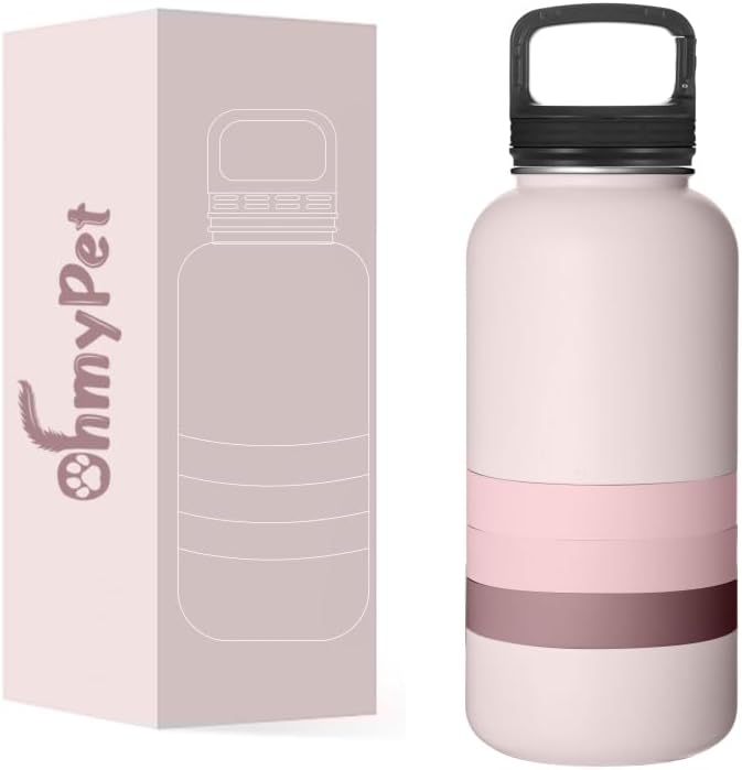OhmyPet | Pet Water Bottle Station with 3 Bowls and 32oz Bottle, Pink or Blue | for Traveling Hiking Outing