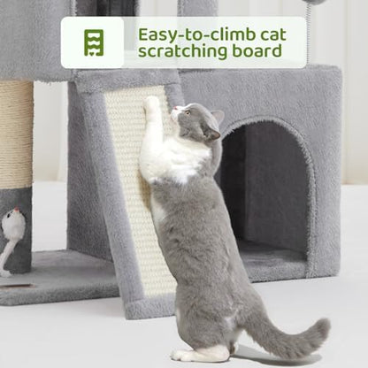 Woochpet 24inch Tall Cat Tree with 2 Cat Condo and Mouse Toy Cozy Small Cat Tower with Scratching Post and Board for Kitties and Small Cats.（Light Grey） (22 * 13 * 28) - Image 5