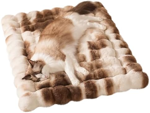 SOMAHE Cat Bed, Plush Faux Fur Kneading Flat Mat - Machine Washable Fluffy Pet Bed for Indoor Cats, Non-Slip Small Kitten Bed, Therapeutic Knead Cat Mat for Couch & Window Sill, 23"×15" Inch,Brown by COZYHOMECHICSTYLE