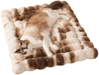 SOMAHE Cat Bed, Plush Faux Fur Kneading Flat Mat - Machine Washable Fluffy Pet Bed for Indoor Cats, Non-Slip Small Kitten Bed, Therapeutic Knead Cat Mat for Couch & Window Sill, 23"×15" Inch,Brown by COZYHOMECHICSTYLE
