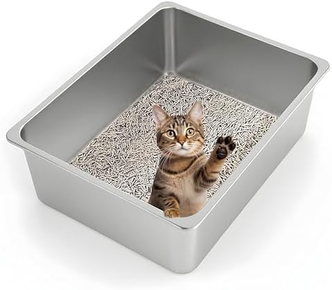 Kirecoo XL Stainless Steel Cat Litter Box High Sided, Non-Stick by Kirecoo