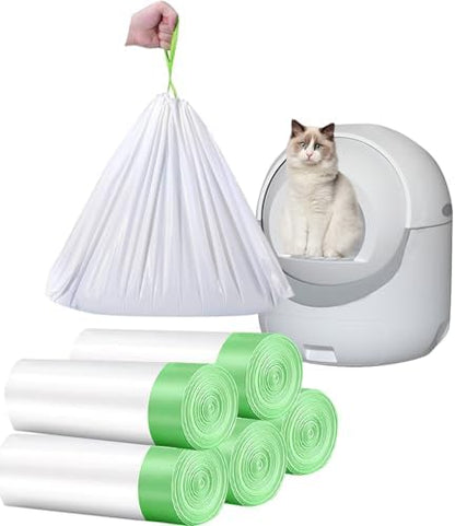 Super Thick 2Mils Drawstring Litter Box Liners - 100 Count, 26.6x16.7 inches, White Poop Bags for Litter Robot 4 & Cat Trays by YYaaloa