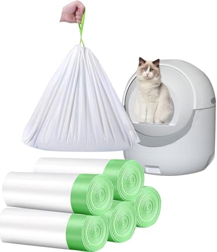Super Thick 2Mils Drawstring Litter Box Liners - 100 Count, 26.6x16.7 inches, White Poop Bags for Litter Robot 4 & Cat Trays by YYaaloa