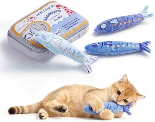 Nocciola Sardines Catnip Toys for Indoor Cats - 3 Pack Cat Toys Fish with Pouch, Cat Nip Toys Cat Kicker Toy with Crinkle Paper, Interactive Cat Toy for Kitten Enrichment, Cat Gifts by Nocciola