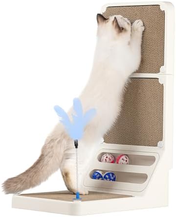 Goosheep Cat Scratching Board Kitten Scratching Ball Wall Scratchers for Indoor Cats L Shaped Cat Scratcher Cats with Scratcher Pads White by Goosheep