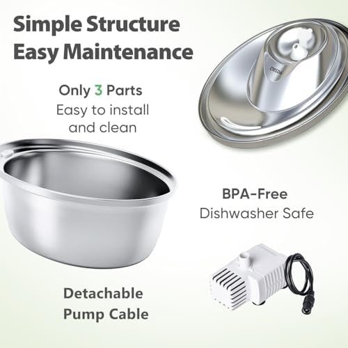ORSDA Cat Water Fountain Stainless Steel, 3L Automatic Pet Drinking Fountain for Cats Inside, Dog Water Dispenser with Adjustable Water Flow and 6 Replacement Filters for Cats, Dogs (D60) - Image 5