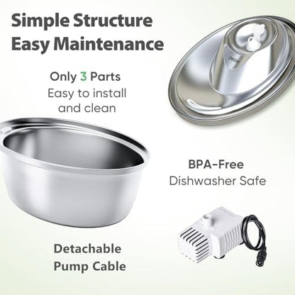 ORSDA Cat Water Fountain Stainless Steel, 3L Automatic Pet Drinking Fountain for Cats Inside, Dog Water Dispenser with Adjustable Water Flow and 6 Replacement Filters for Cats, Dogs (D60) - Image 5