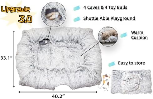 XxingSheep 4-Cave Plush XL Cat Tunnel Bed Indoor Cats Peekaboo Toy Mat Pink - Image 4