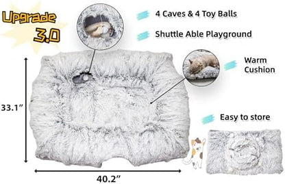 XxingSheep 4-Cave Plush XL Cat Tunnel Bed Indoor Cats Peekaboo Toy Mat Pink - Image 4