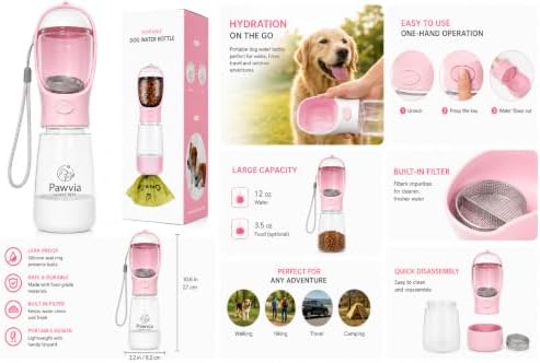 Portable Dog Water Bottle with Food Container, Leak-Proof Travel Water Dispenser, 500ml Water & 100g Food, Pink - Image 4
