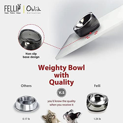 Felli Pet Oblik Acrylic Raised Dog Food Water Bowl Stainless Steel Slanted Oval Dish for Short Leg Puppy & Small Medium Pet, Elevated Tilted Metal Feeder (Smoky, 1.5 Cups Oval Dish) - Image 3