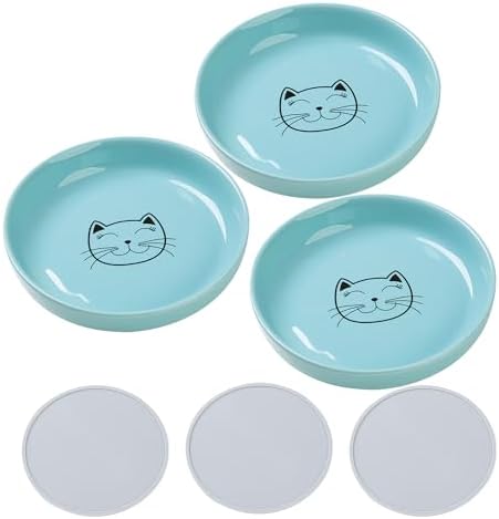 Lusifaco Shallow Wide Cat Food Bowls Anti Whisker Fatigue (Blue, 3 Pack) by MakesMealsMoreEnjoyable