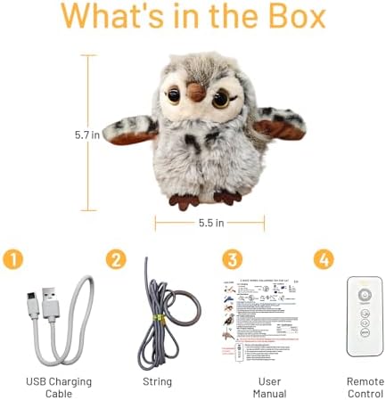 Puffluv Flapping Cat Toy,Interactive Owl with Remote Control, 3 Modes Flapping Wings & Chirping, USB Rechargeable,Catnip, Mimic Bird for Indoor Cats, Never Bored - Image 6