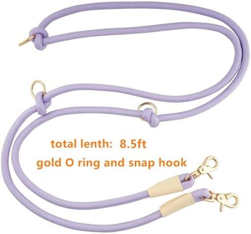 Multifunctional 8.5 ft Nylon Rope Hands Free Dog Leash for Running Small Medium Large Dogs, Waist Leash for Dog Walking, Adjustable Crossbody Over Shoulder Lead (Light Purple, 8.5FT x 10MM) - Image 2