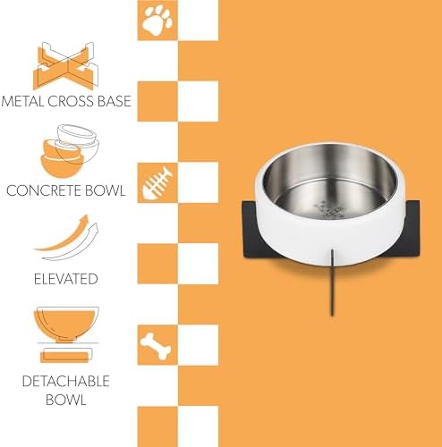 DBL3000E Intersecta Small/Medium Concrete and Stainless Steel Bowl 16oz (2 Cups) with Metal Stand Pet Feeder, White/Black - Image 4