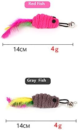2 Pcs Cat Toys Interactive Refill Replacement Feather Pack Furry Tail Butterfly Dragonfly Fish Mouse Caterpillar Worm Birds Feathers for Kitten Cats, 21 Variety Styles CT15-17 Red Fish - Image 3