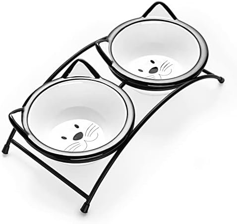 Y YHY Cat Food Bowls, 12 oz Raised Cat Bowls for Food and Water,Ceramic Elevated Pet Dishes Bowls with Stand, Cats and Small Dogs, Dishwasher Safe by YYHY