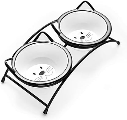 Y YHY Cat Food Bowls, 12 oz Raised Cat Bowls for Food and Water,Ceramic Elevated Pet Dishes Bowls with Stand, Cats and Small Dogs, Dishwasher Safe by YYHY