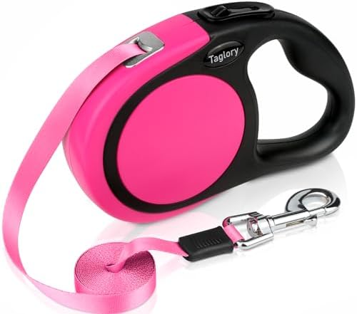 Taglory Retractable Dog Leash, One-Handed Brake, 16ft, Up to 44 lbs, Pink by Taglory