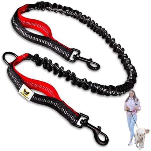 Hundefreund Hands-Free Dog Leash Replacement Bungee (47–67”) – Extension for Medium & Large Dogs – Shock-Absorbing with Dual Handles & Reflective Stitching (Red) by Hundefreund