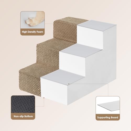 EHEYCIGA Dog Stairs for Small Dogs 13.5" H, 3-Step Dog Steps for Cats, Camel - Image 3