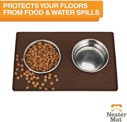 Neater Pet Brands Neater Mat Pet Mats for Food and Water, Cat & Dog Bowl Mat Waterproof Silicone, Feeding Tray, Dog Food Mats for Floors, Placemat w/Raised Edge for Under Bowls, 16” x 10”, Brown - Image 2
