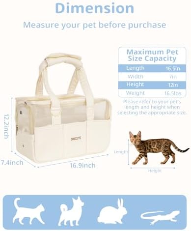 ONECUTE Dog Purse Carrier for Small Dogs Rabbit cat with Large Pockets, Cotton Bag, Dog Carrier Soft Sided, Collapsible Travel Puppy Carrier (Beige Breathable, 17.0" L x 7.5" W x 12.0" H) - Image 2