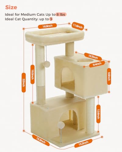 Small Cat Tree for Kittens, 32 in Cat Tower with 2 Cozy Condos - Image 5